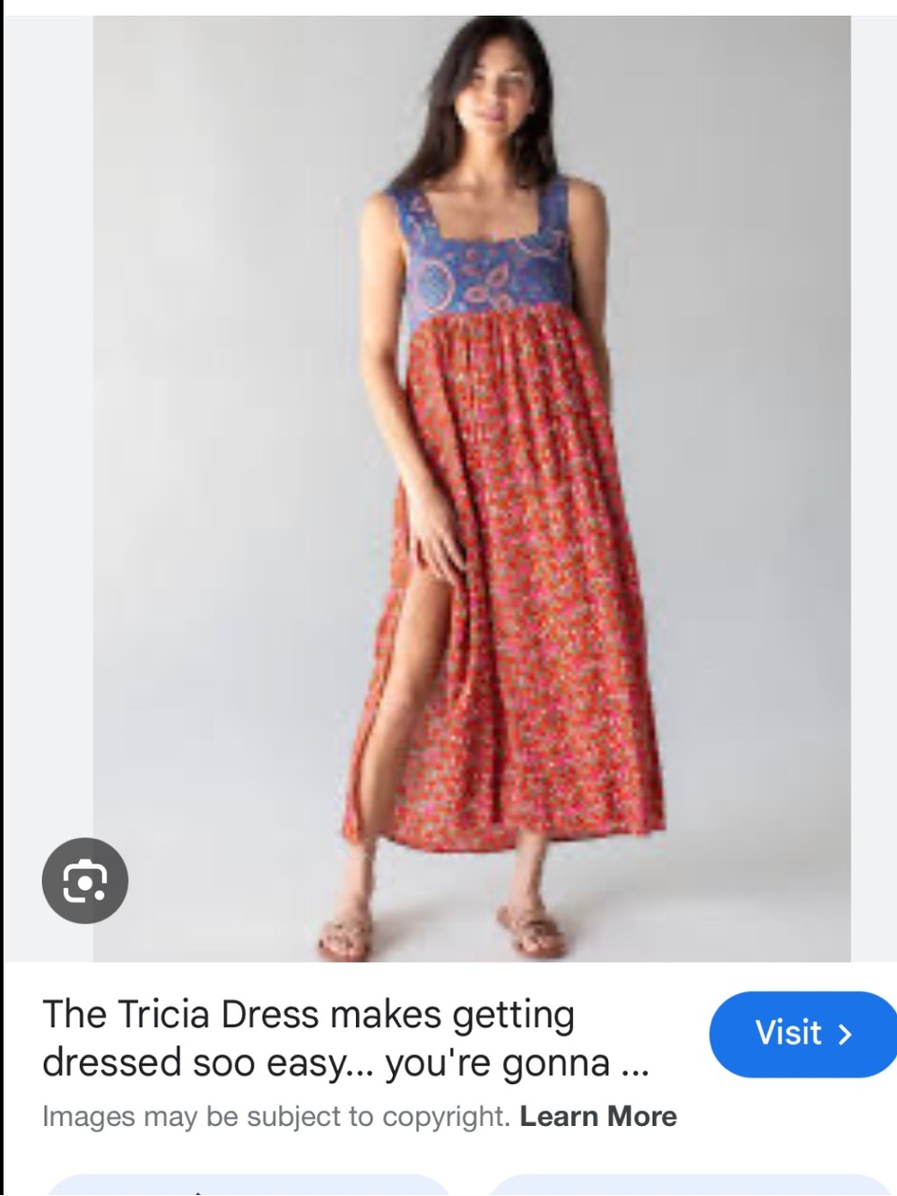 NATURAL LIFE Sleeveless Maxi Dress in Blue Bodice and Red Floral Dress